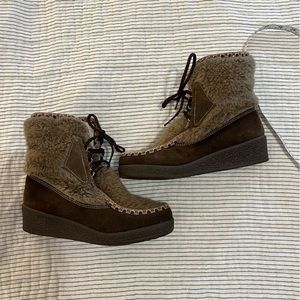 Vintage Brown Fur Wedge Winter Boots 7.5